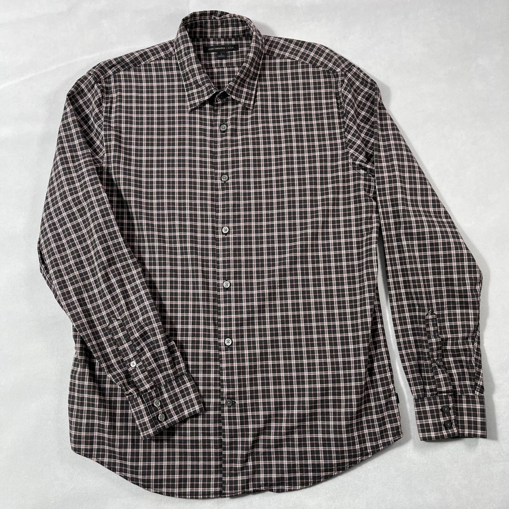 John Varvatos Button Up Shirt‎ Mens Large Black Red Plaid Long Sleeve Casual